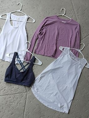 Mixed LULULEMON Activewear Tops - Plum Long Sleeve + White Tanks + Purple Sports